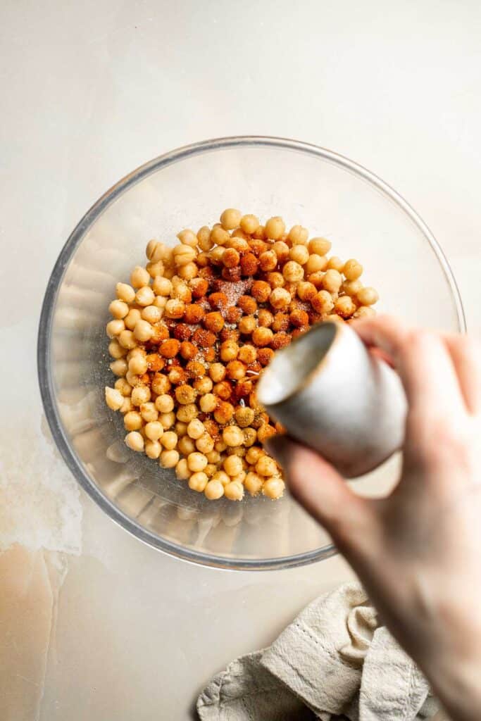 Crispy Roasted Chickpeas are a delicious, flavorful, and easy to make snack that is also an amazing crunchy topping for salads, grain bowls, and more. | aheadofthyme.com