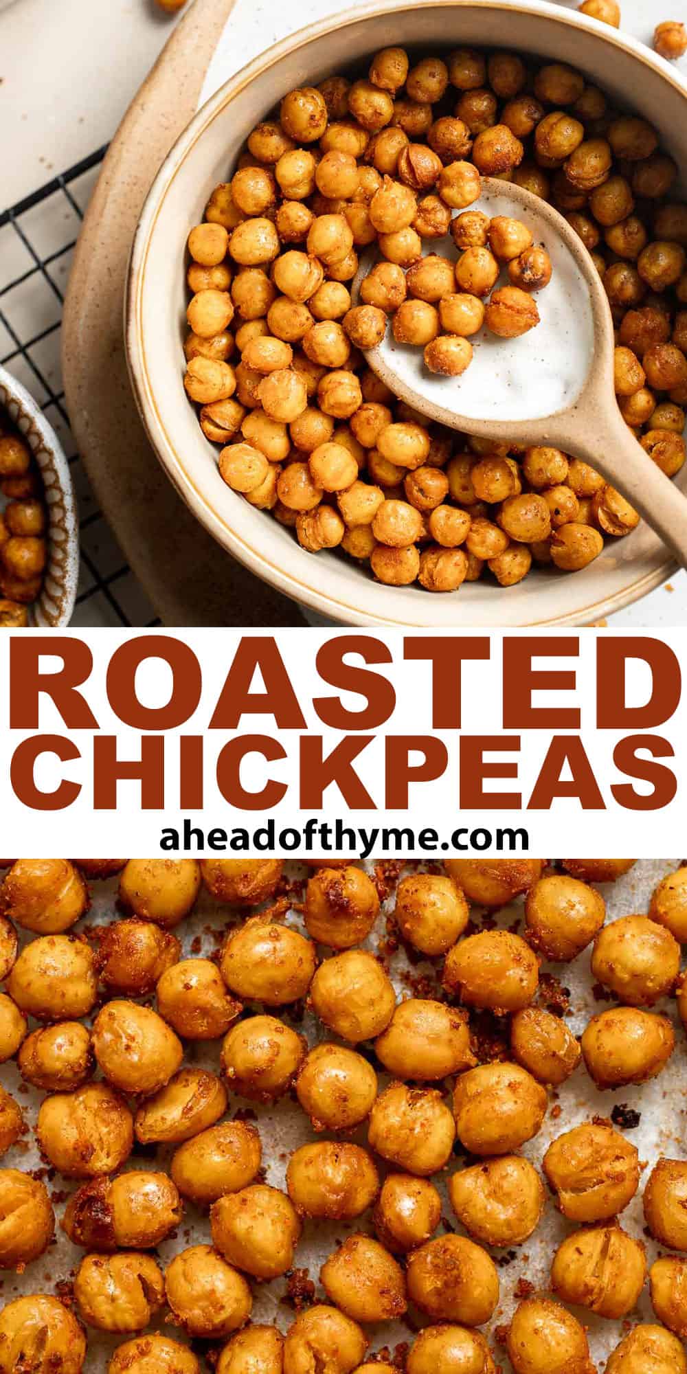 Crispy Roasted Chickpeas are a delicious, flavorful, and easy to make snack that is also an amazing crunchy topping for salads, grain bowls, and more. | aheadofthyme.com