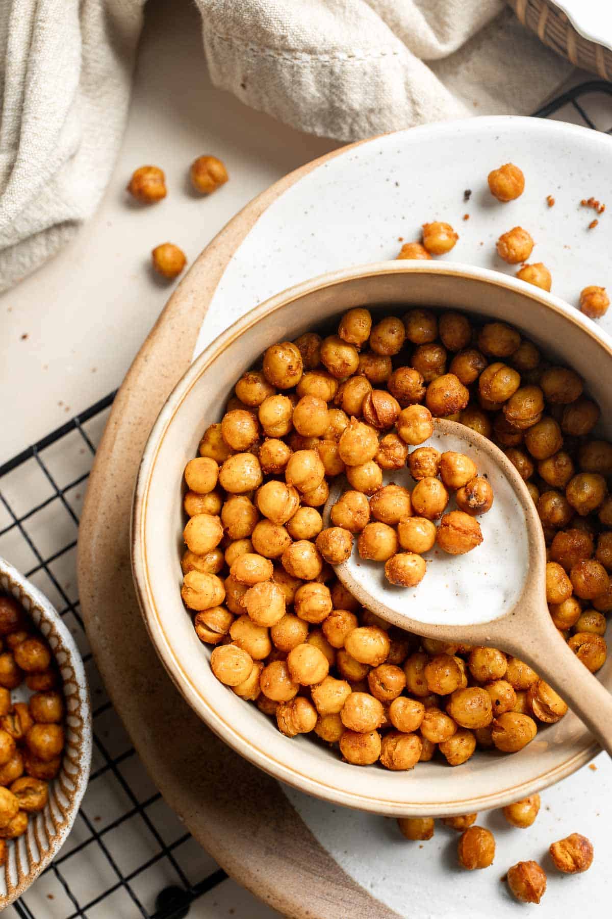 Crispy Roasted Chickpeas are a delicious, flavorful, and easy to make snack that is also an amazing crunchy topping for salads, grain bowls, and more. | aheadofthyme.com