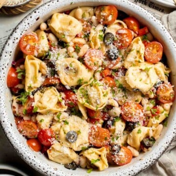This Tortellini Salad is loaded with fresh pasta and summer veggies, tossed in a simple dressing. It's filling, satisfying, and easy to make in 15 minutes. | aheadofthyme.com