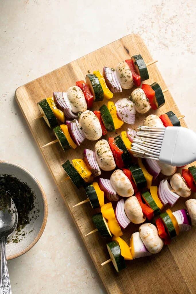 Grilled Vegetable Skewers are tender, delicious, and flavorful. They are easy to make and the best way to serve your summer vegetables! | aheadofthyme.com