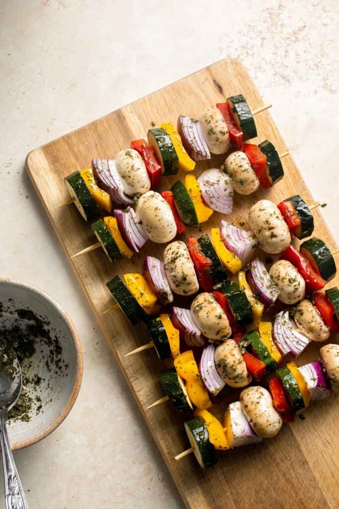 Grilled Vegetable Skewers are tender, delicious, and flavorful. They are easy to make and the best way to serve your summer vegetables! | aheadofthyme.com