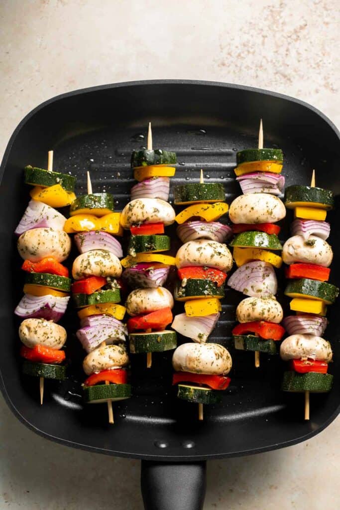 Grilled Vegetable Skewers are tender, delicious, and flavorful. They are easy to make and the best way to serve your summer vegetables! | aheadofthyme.com