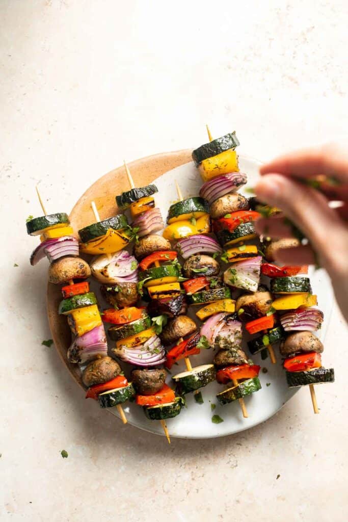 Grilled Vegetable Skewers are tender, delicious, and flavorful. They are easy to make and the best way to serve your summer vegetables! | aheadofthyme.com