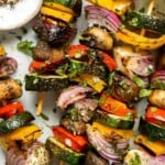 Grilled Vegetable Skewers are tender, delicious, and flavorful. They are easy to make and the best way to serve your summer vegetables! | aheadofthyme.com
