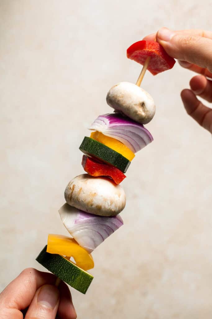 Grilled Vegetable Skewers are tender, delicious, and flavorful. They are easy to make and the best way to serve your summer vegetables! | aheadofthyme.com