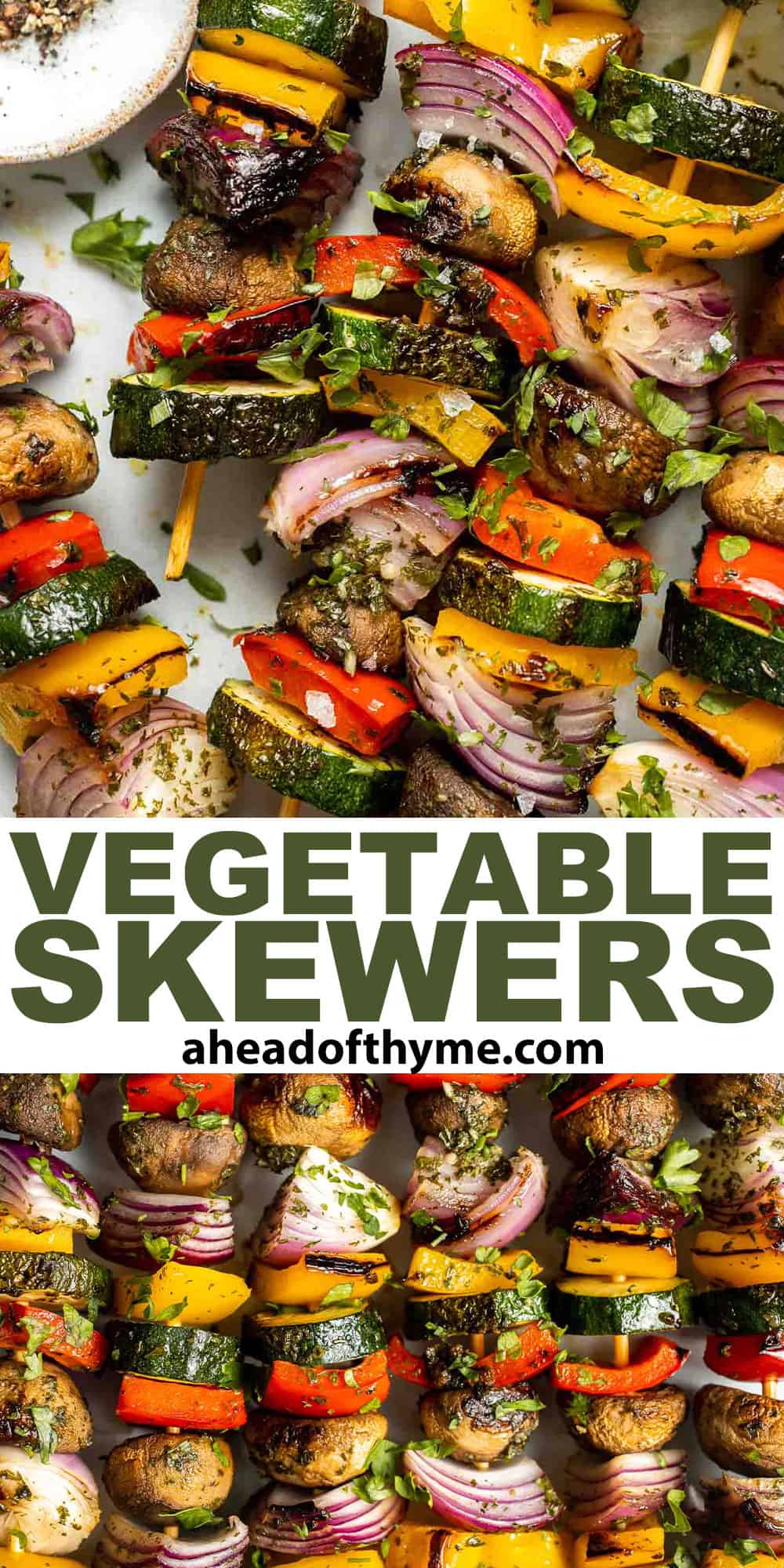 Grilled Vegetable Skewers are tender, delicious, and flavorful. They are easy to make and the best way to serve your summer vegetables! | aheadofthyme.com