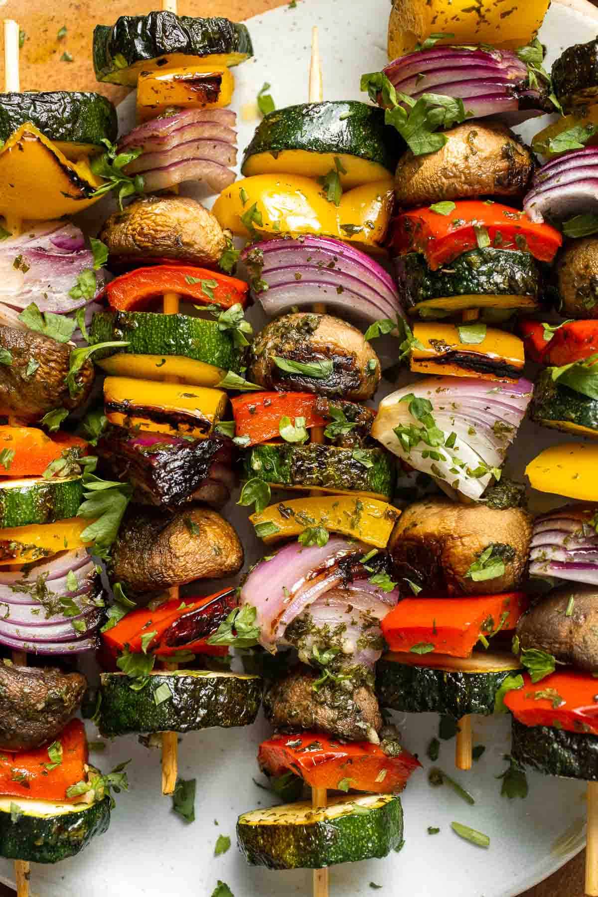 Grilled Vegetable Skewers are tender, delicious, and flavorful. They are easy to make and the best way to serve your summer vegetables! | aheadofthyme.com