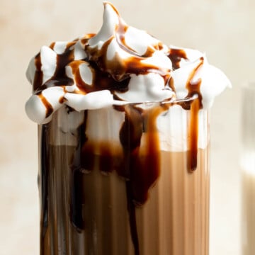 Homemade Iced Mocha latte is sweet, creamy, and chocolaty, just like your favorite coffee shop drink — but it's way cheaper and ready to be served any time! | aheadofthyme.com