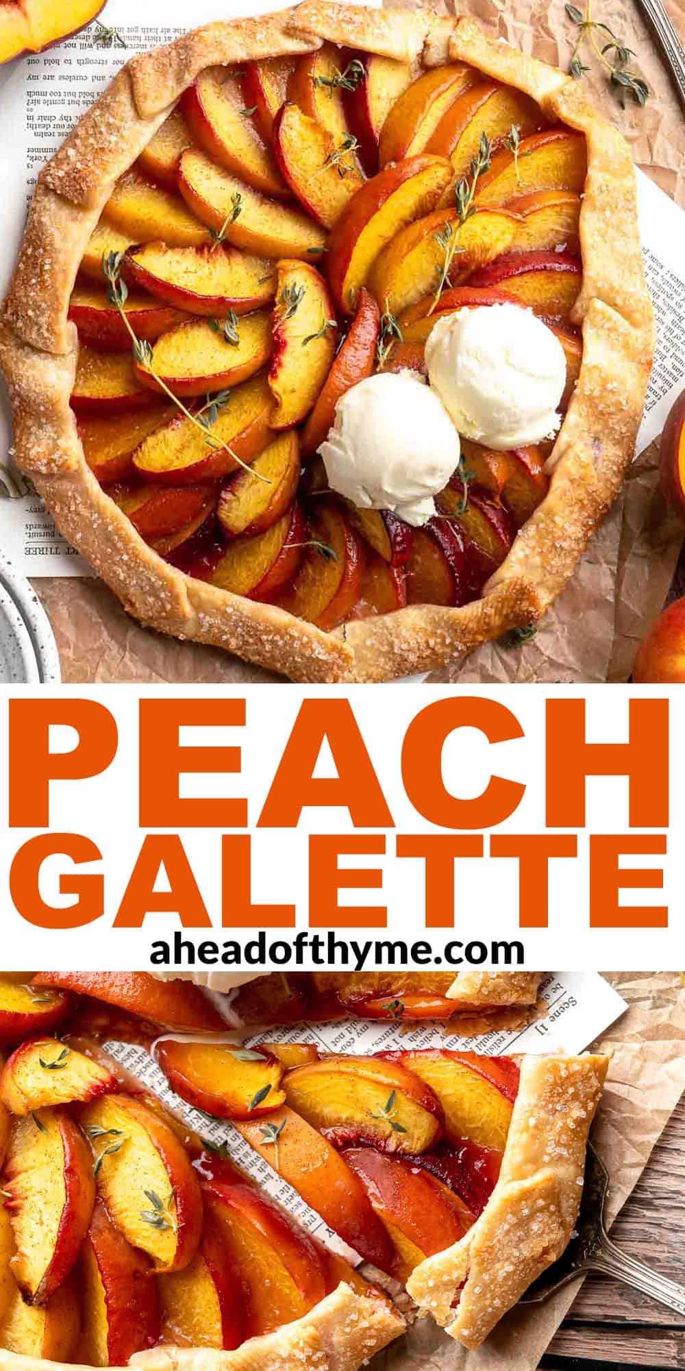This homemade Peach Galette is a simple, rustic tart, perfect for enjoying the flavors of summer! It's buttery and flaky with tender, spiced peaches. | aheadofthyme.com