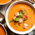 Gazpacho is a refreshing, simple, and delicious chilled soup. This super easy no cook soup is made by blending the summer's freshest veggies. | aheadofthyme.com