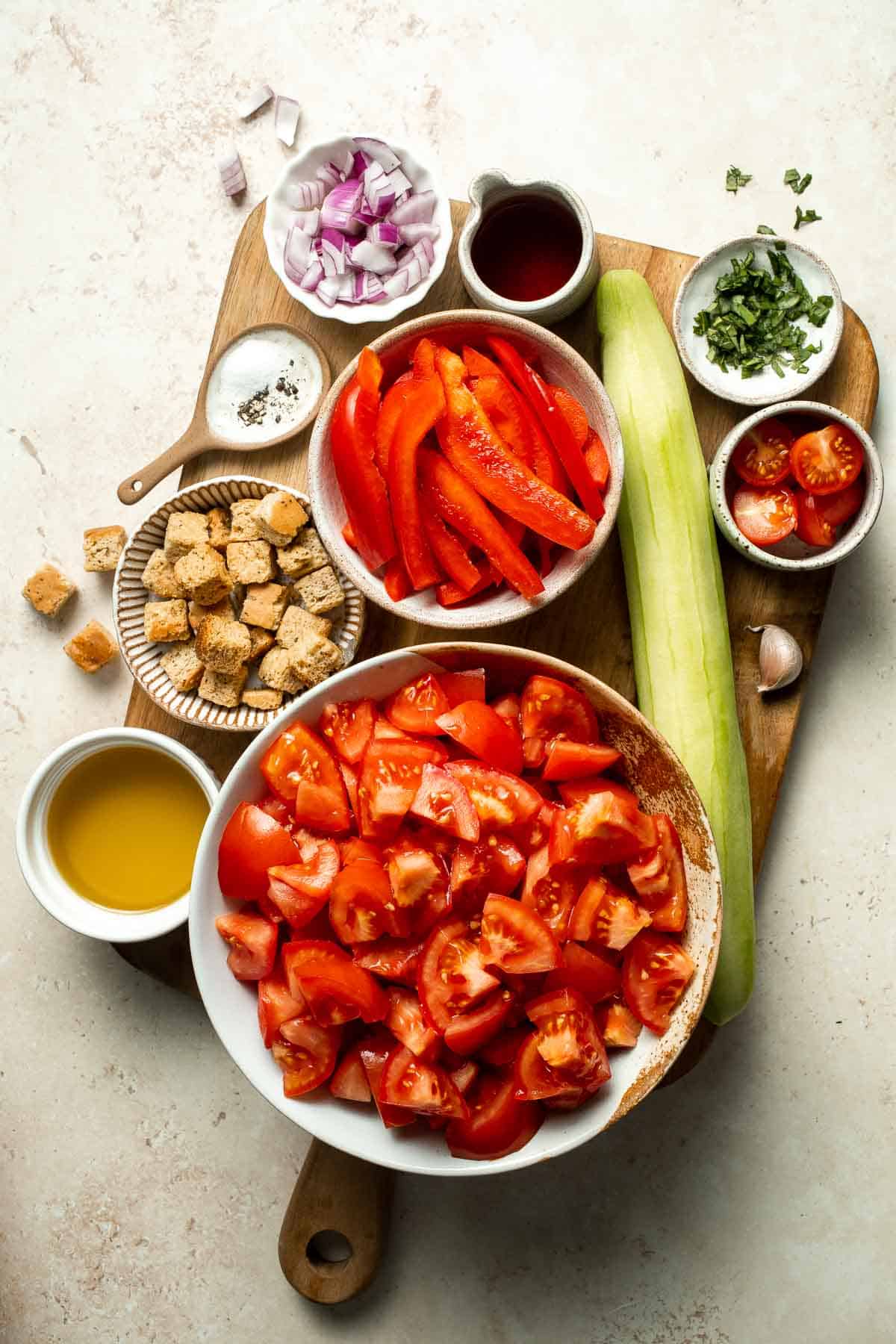 Gazpacho is a refreshing, simple, and delicious chilled soup. This super easy no cook soup is made by blending the summer's freshest veggies. | aheadofthyme.com