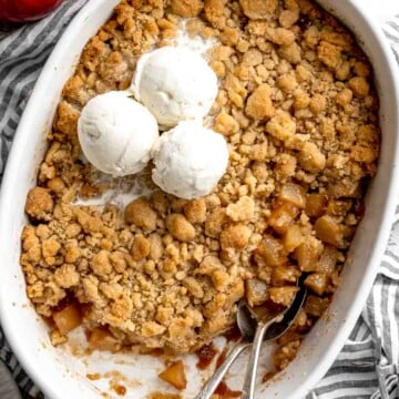 Made with tender apples and topped with a buttery brown sugar crumble, this old-fashioned Apple Crumble is the perfect fall dessert! | aheadofthyme.com