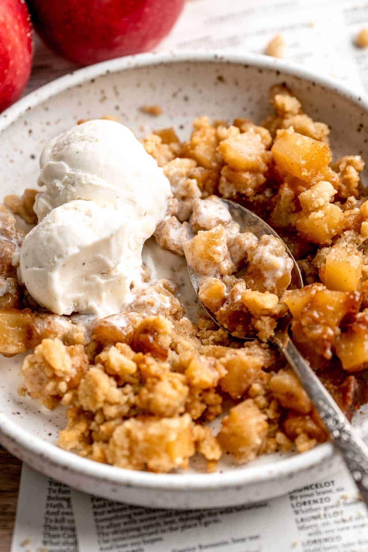 Made with tender apples and topped with a buttery brown sugar crumble, this old-fashioned Apple Crumble is the perfect fall dessert! | aheadofthyme.com