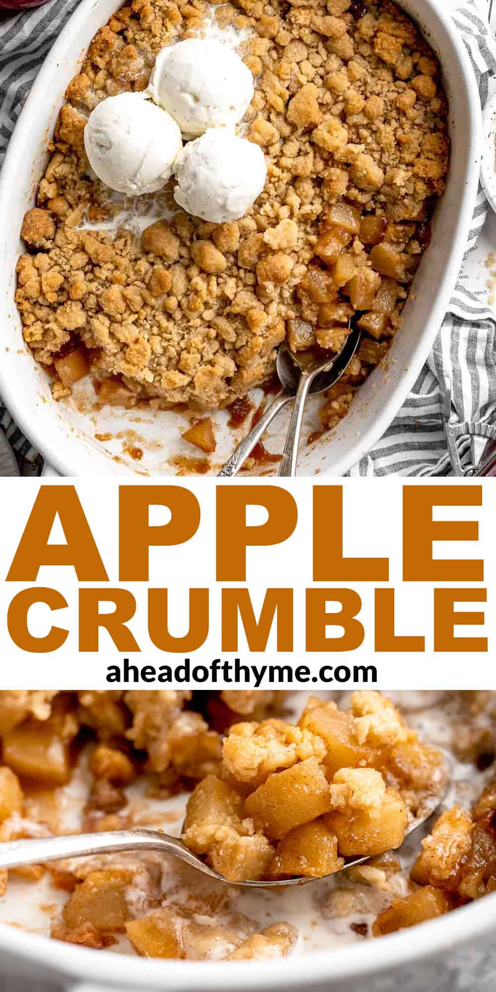 Made with tender apples and topped with a buttery brown sugar crumble, this old-fashioned Apple Crumble is the perfect fall dessert! | aheadofthyme.com