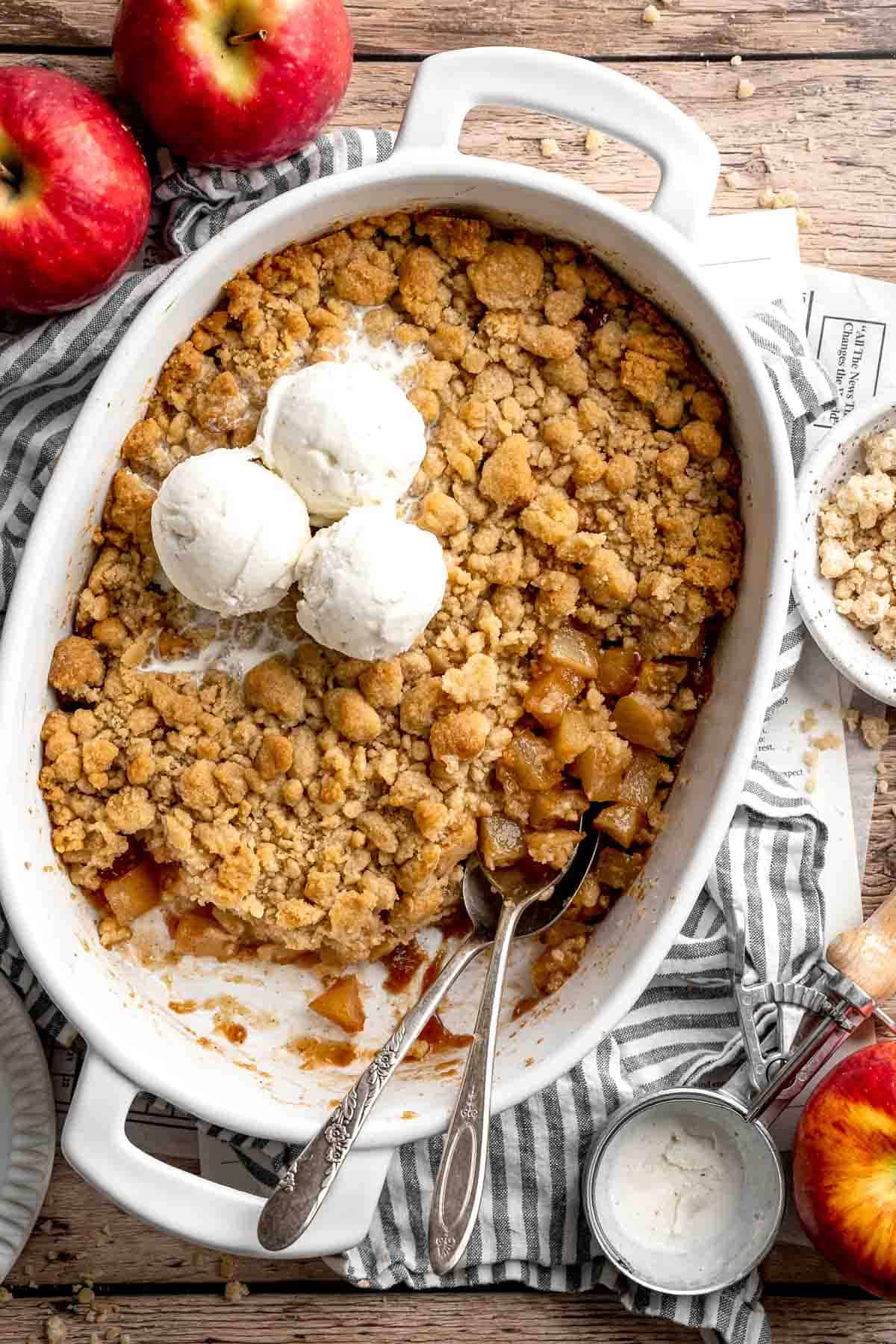 Made with tender apples and topped with a buttery brown sugar crumble, this old-fashioned Apple Crumble is the perfect fall dessert! | aheadofthyme.com