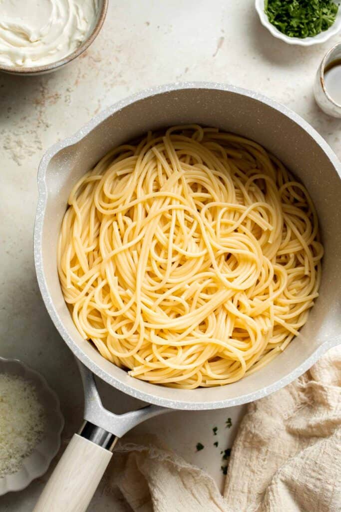 This Cream Cheese Pasta is simple, creamy, and so delicious. Ready in just 15 minutes from start to finish! | aheadofthyme.com