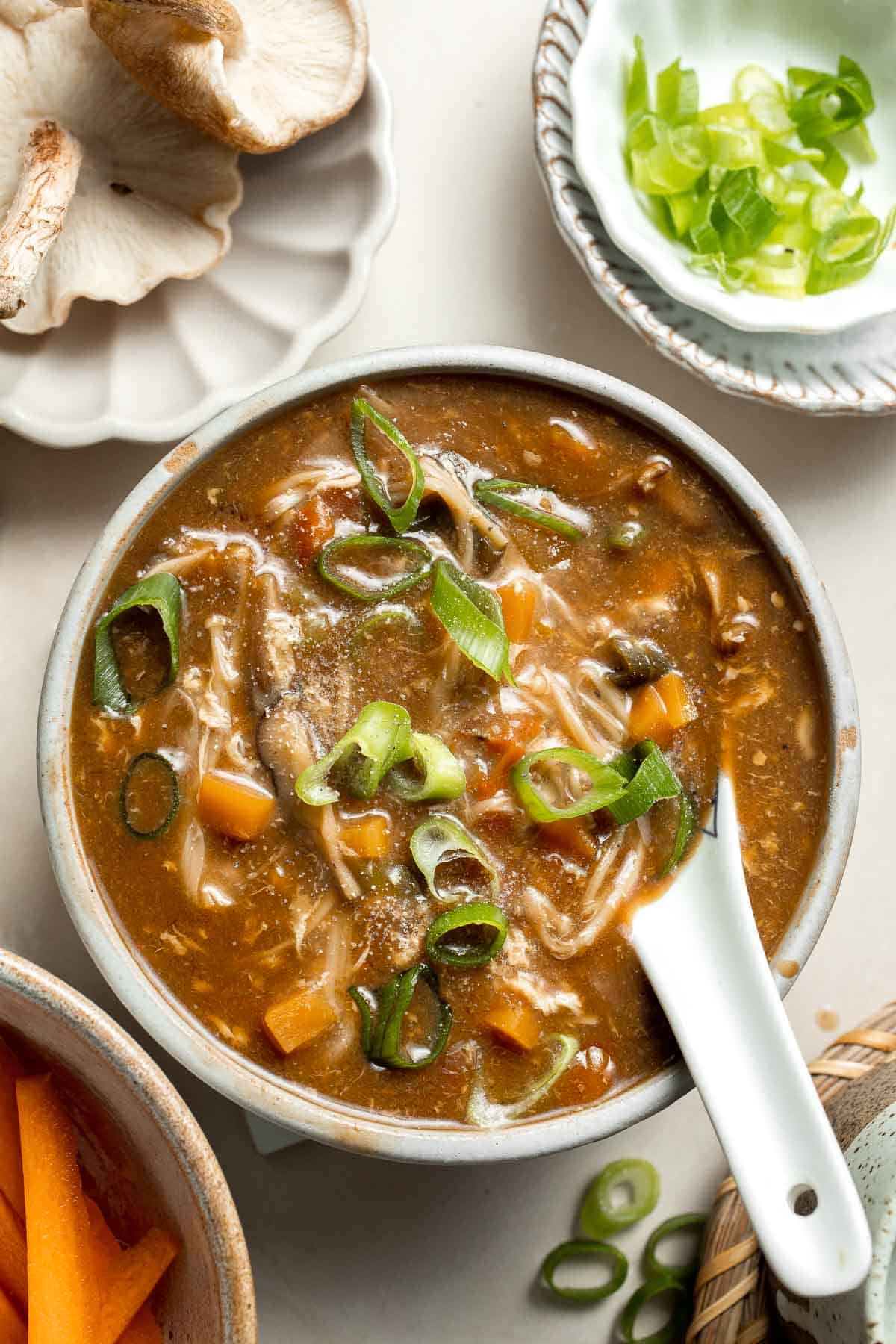 Homemade Hot and Sour Soup is tangy, spicy, and so much better than takeout! This classic Chinese soup is ready in just 25 minutes. | aheadofthyme.com