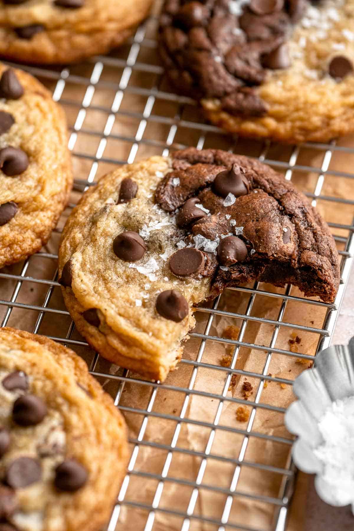 Brookies Cookies are the perfect combination of two iconic desserts — brownies and chocolate chip cookies. Quick and easy to make with no chilling! | aheadofthyme.com