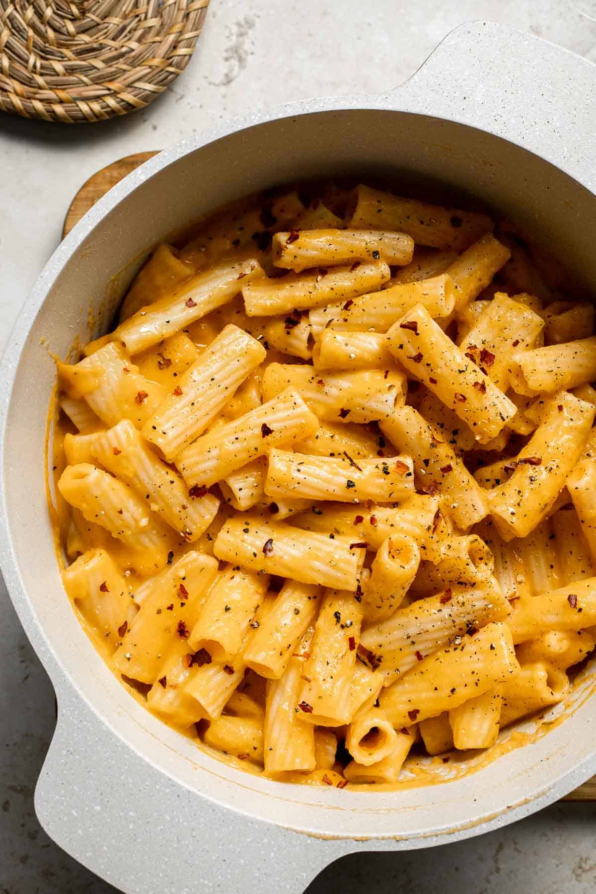 This Creamy Butternut Squash Pasta is cozy, creamy, cheesy fall comfort food. This vegetarian pasta recipe is easy to make too! | aheadofthyme.com