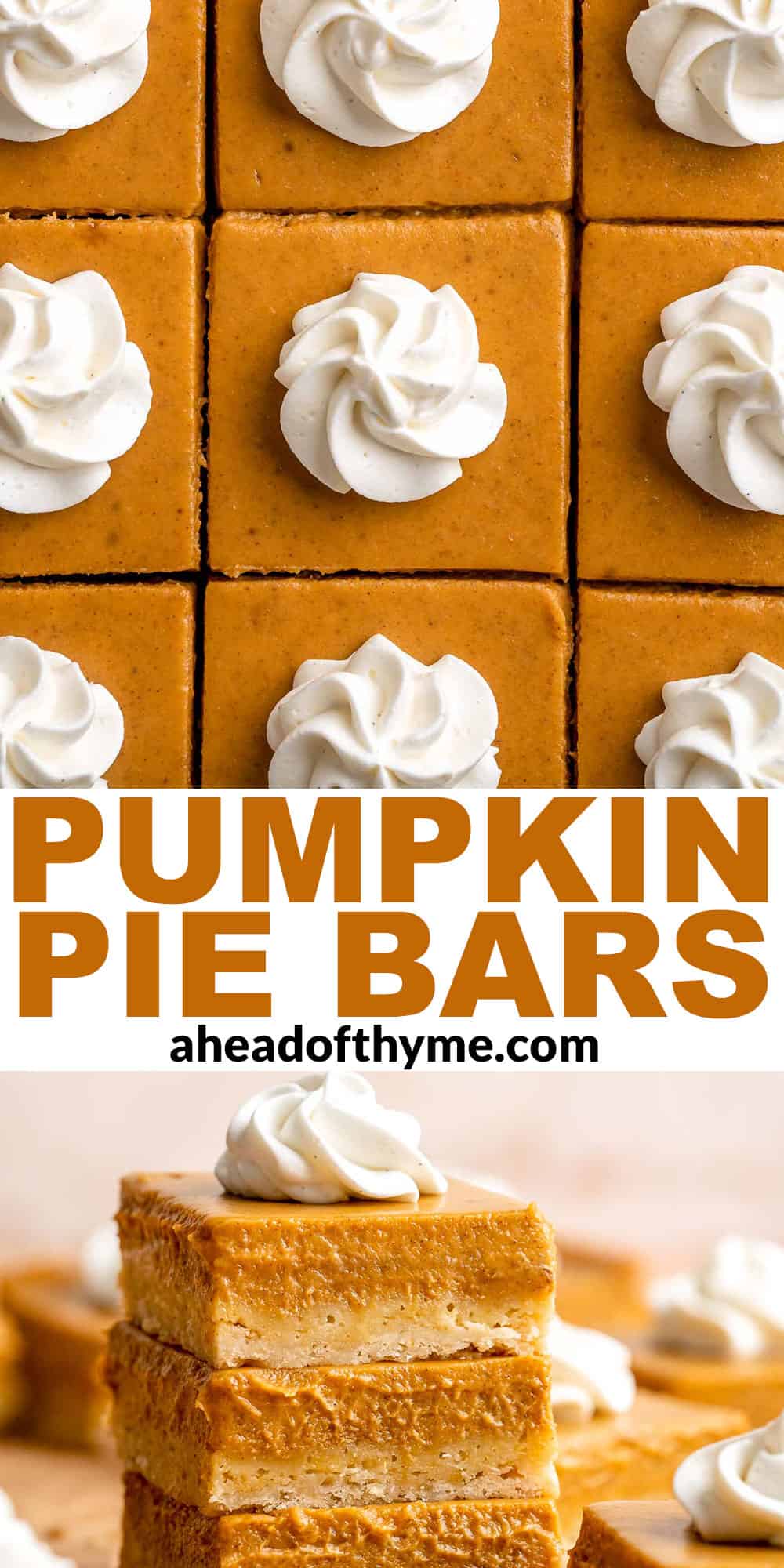 With a buttery shortbread crust and velvety pumpkin filling, these Pumpkin Pie Bars make it easy to traditional pumpkin pie in handheld form! | aheadofthyme.com
