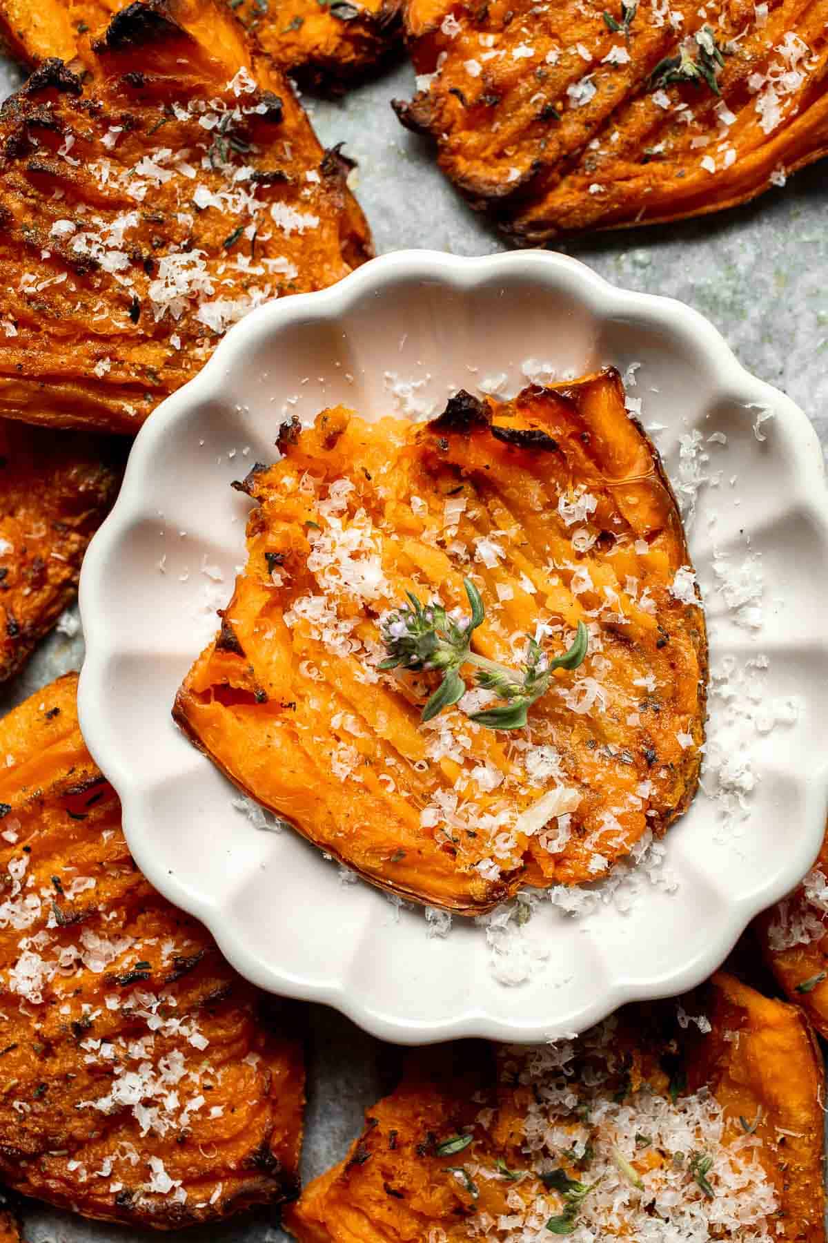 Crispy Smashed Sweet Potatoes are the perfect side dish for your fall and winter meals — sweet, savory, and so simple to make! | aheadofthyme.com