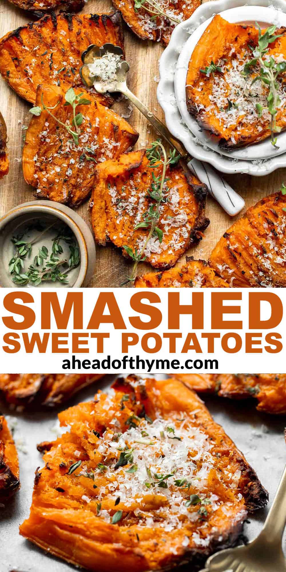 Crispy Smashed Sweet Potatoes are the perfect side dish for your fall and winter meals — sweet, savory, and so simple to make! | aheadofthyme.com