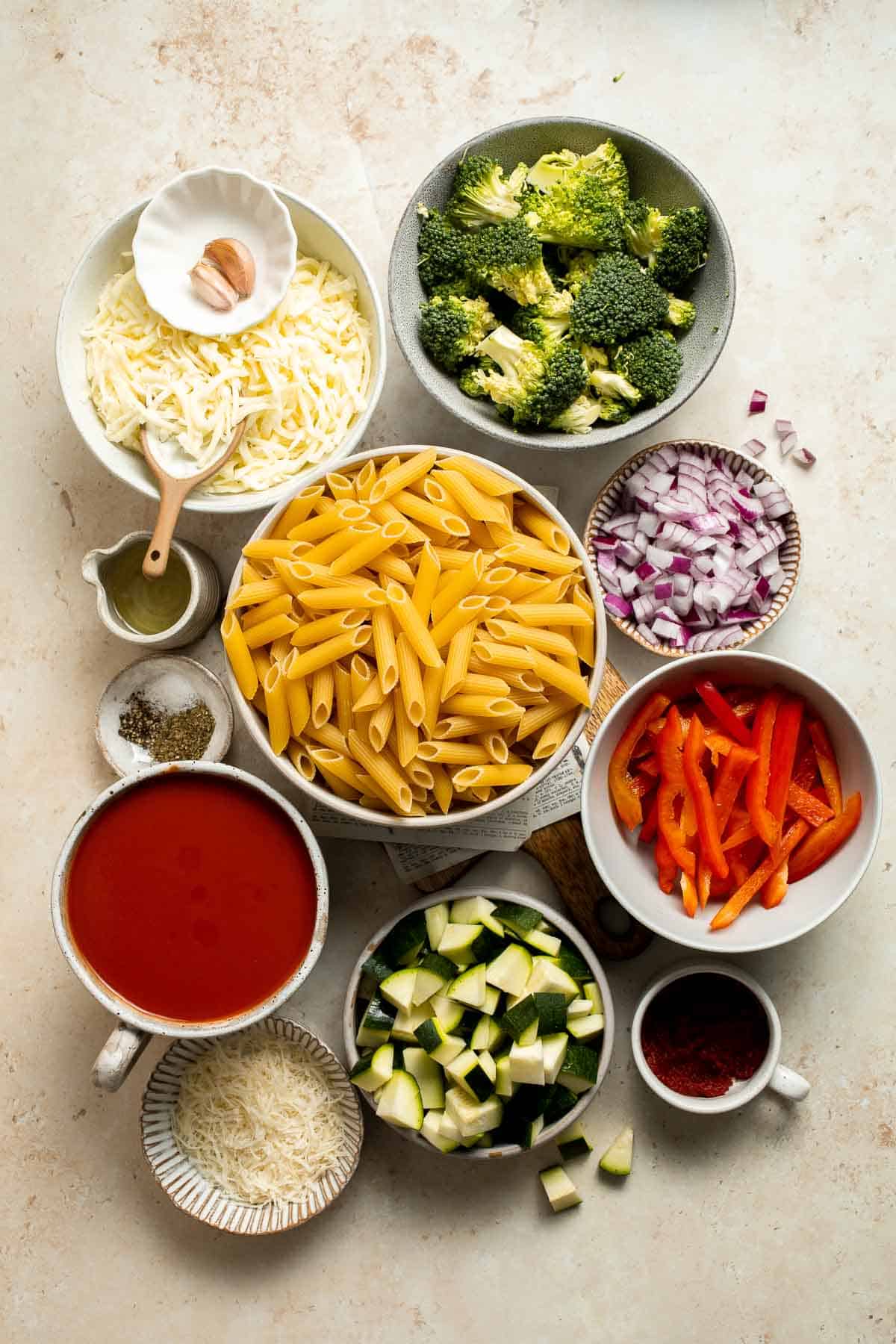 Feed the whole family on busy weeknights with this hearty Vegetable Pasta Bake that is easy to make, packed with veggies, and loaded with flavor! | aheadofthyme.com