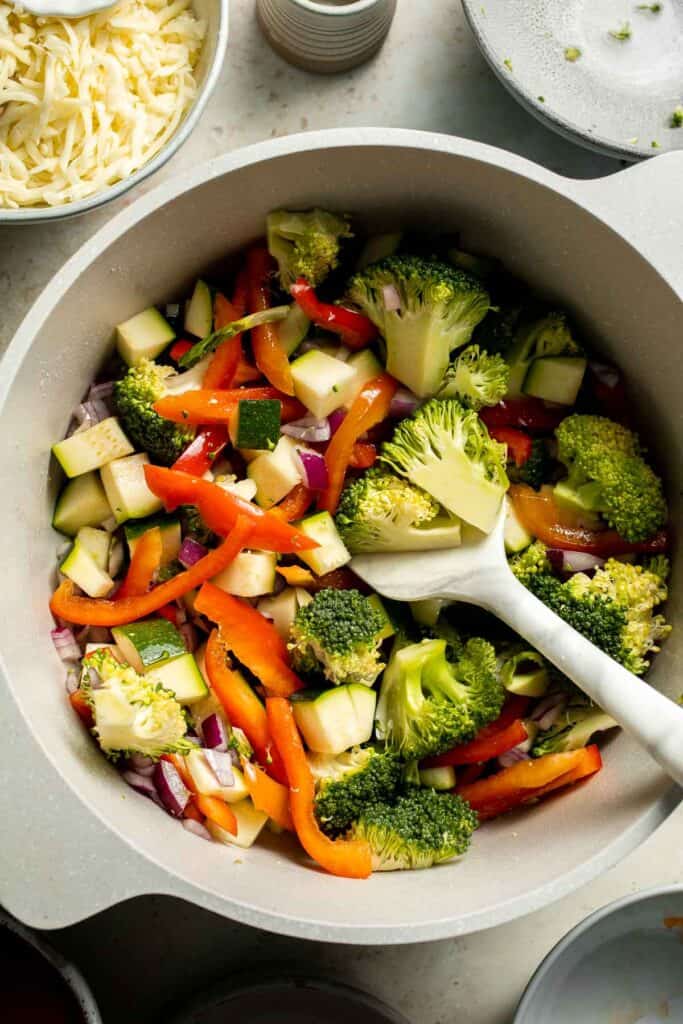 Feed the whole family on busy weeknights with this hearty Vegetable Pasta Bake that is easy to make, packed with veggies, and loaded with flavor! | aheadofthyme.com