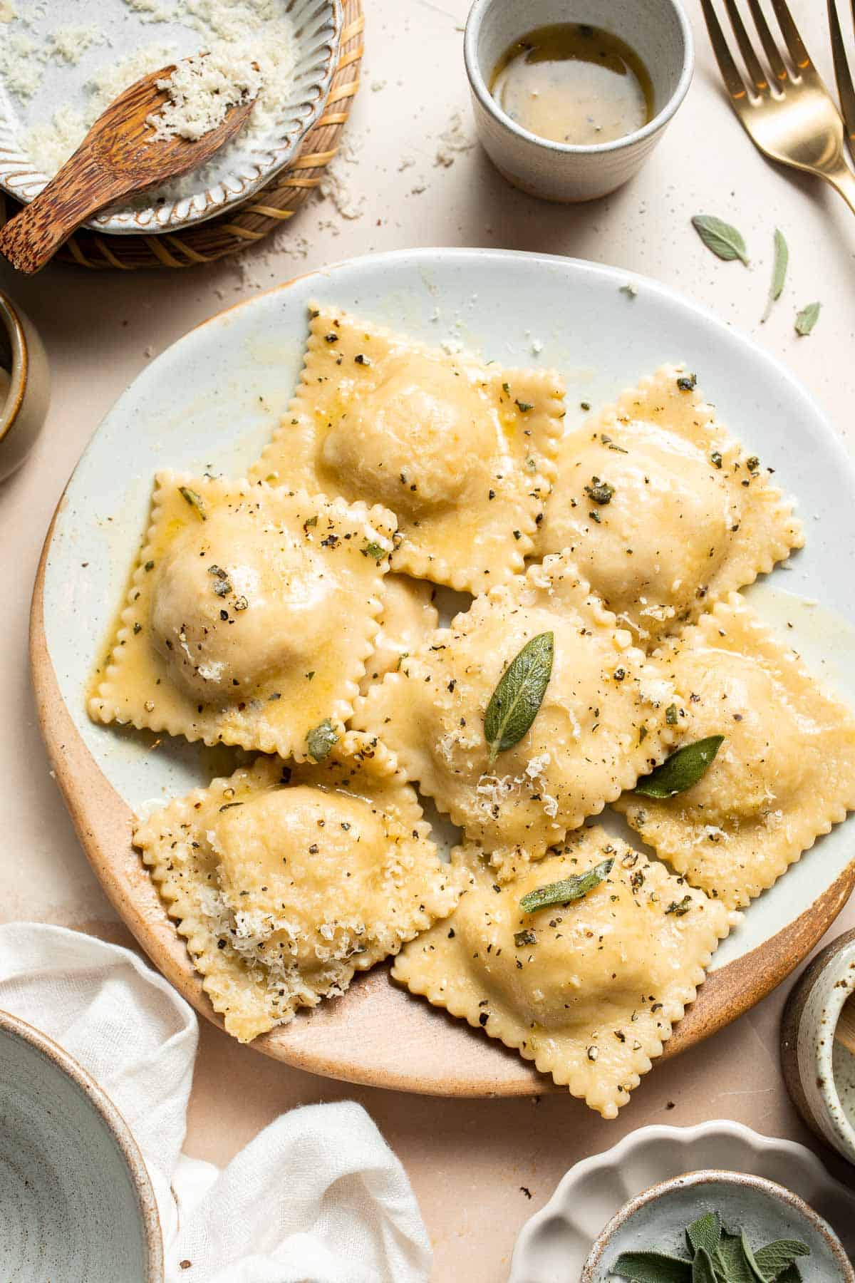 Homemade Butternut Squash Ravioli is a vegetarian dinner filled with roasted butternut squash and served with a nutty brown butter sauce with crispy sage. | aheadofthyme.com