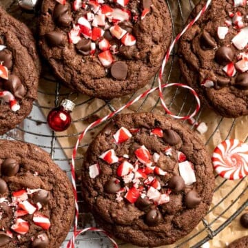 Chocolate Peppermint Cookies combines rich, fudgy chocolate with the minty flavor candy canes in a festive, chewy treat. Plus, no dough chilling required! | aheadofthyme.com