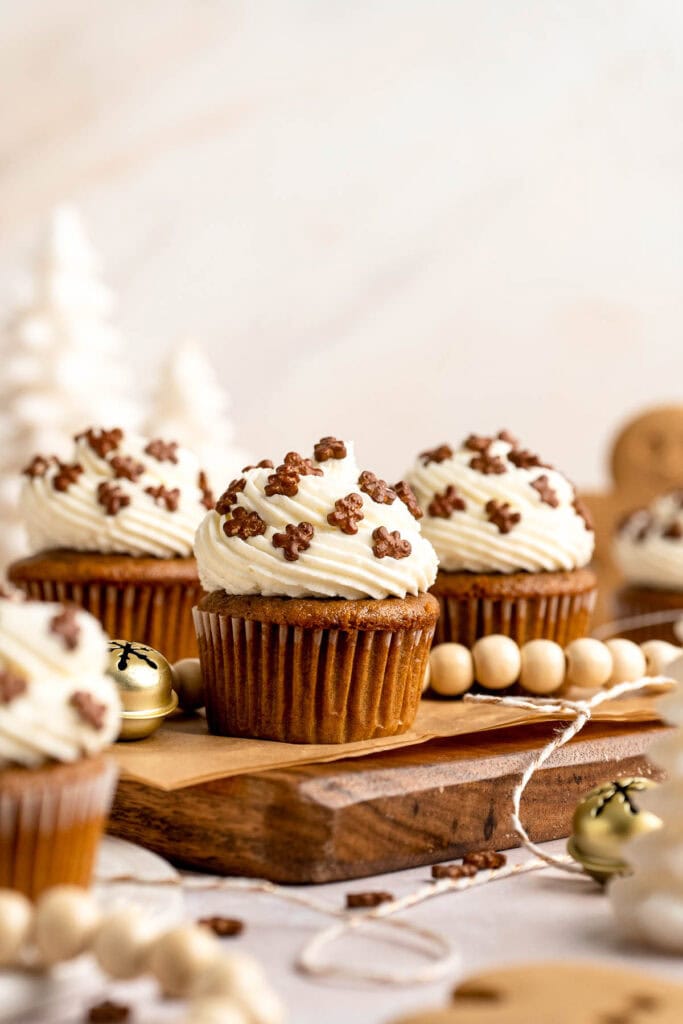 Homemade Gingerbread Cupcakes are tender and fluffy, packed with cozy flavors, and topped with a luscious cream cheese frosting. Ready in under an hour! | aheadofthyme.com