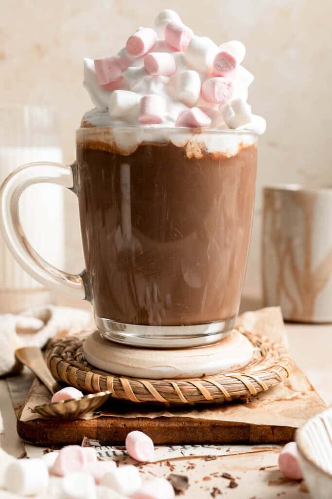 Homemade Hot Chocolate is made with actual chocolate, melted into milk, and whisked until smooth and creamy. No more prepackaged mixes! | aheadofthyme.com