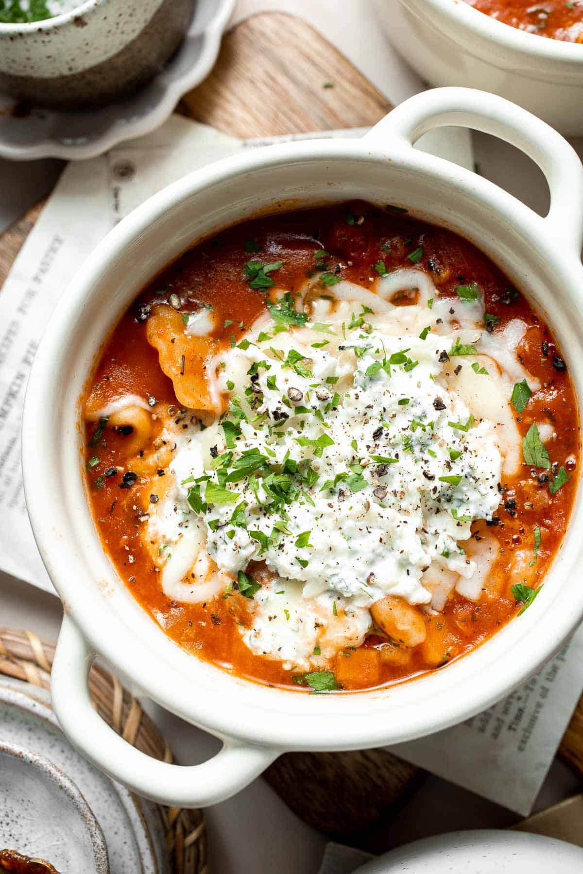This hearty Vegetarian Lasagna Soup has all the flavor of traditional lasagna but in soup form — and without any meat. Ready in only 30 minutes! | aheadofthyme.com
