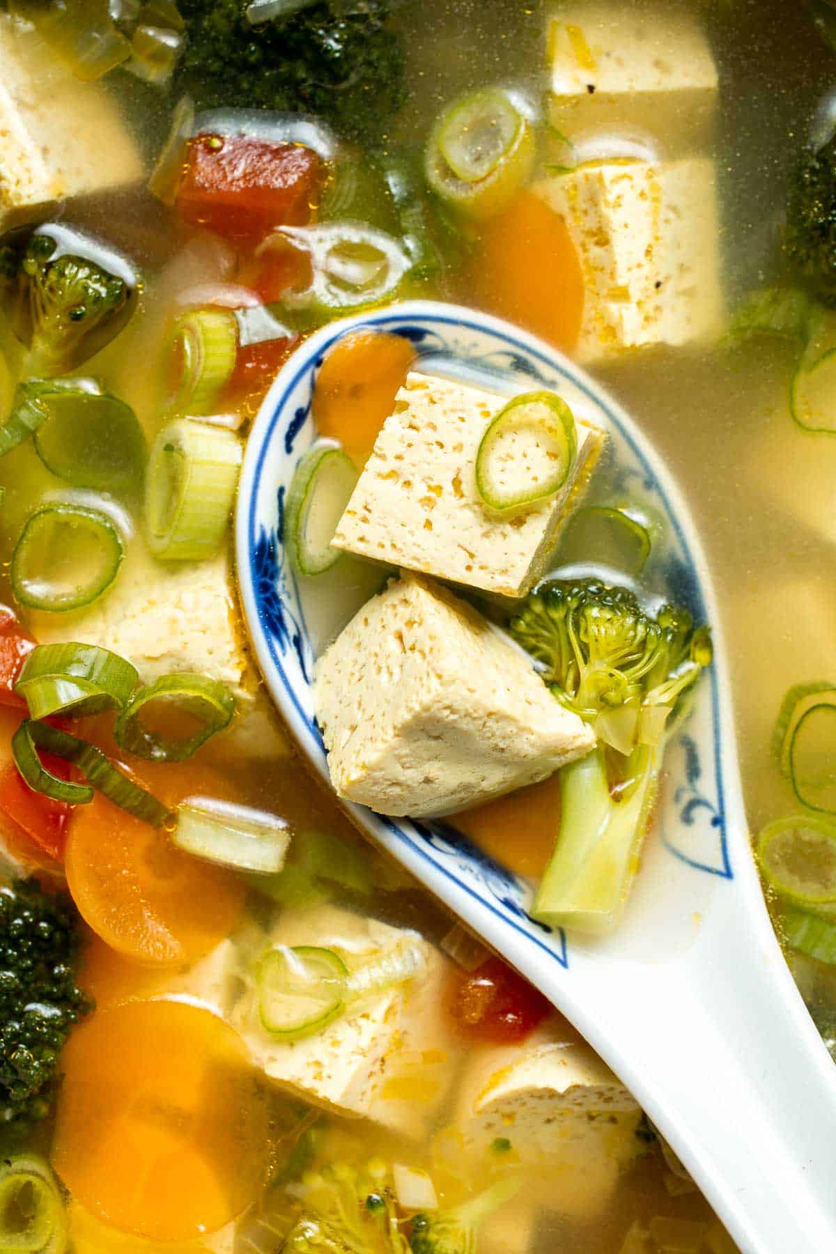 This homemade Tofu Soup is light and satisfying — with tender tofu cubes, vibrant veggies, and a savory broth for a deep, rich flavor that will warm you up. | aheadofthyme.com