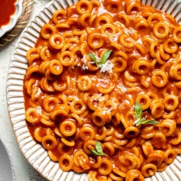 This comforting Homemade SpaghettiOs recipe brings back all the nostalgia of the classic canned version but with better ingredients and flavor. | aheadofthyme.com