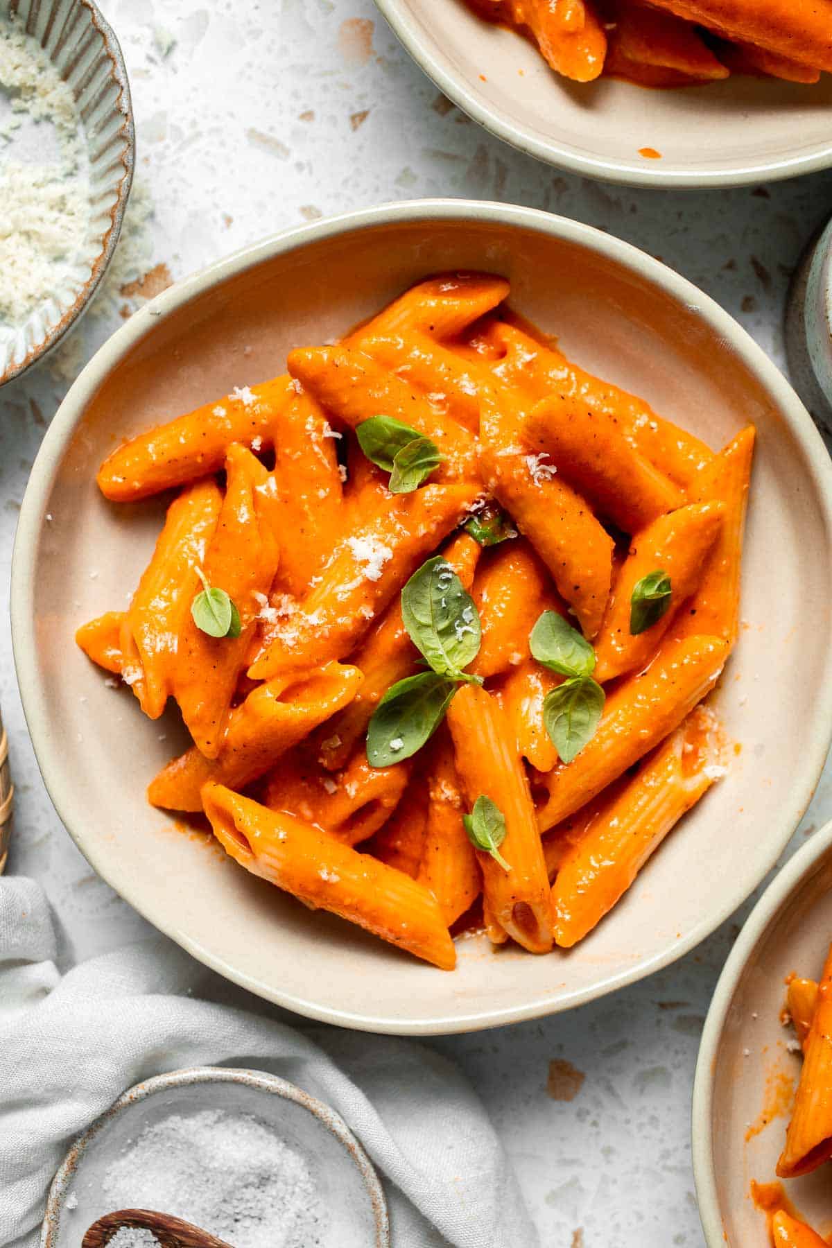 This Creamy Roasted Red Pepper Pasta is cozy, comforting, and packed with flavor. It comes together with simple ingredients in just 30 minutes. | aheadofthyme.com