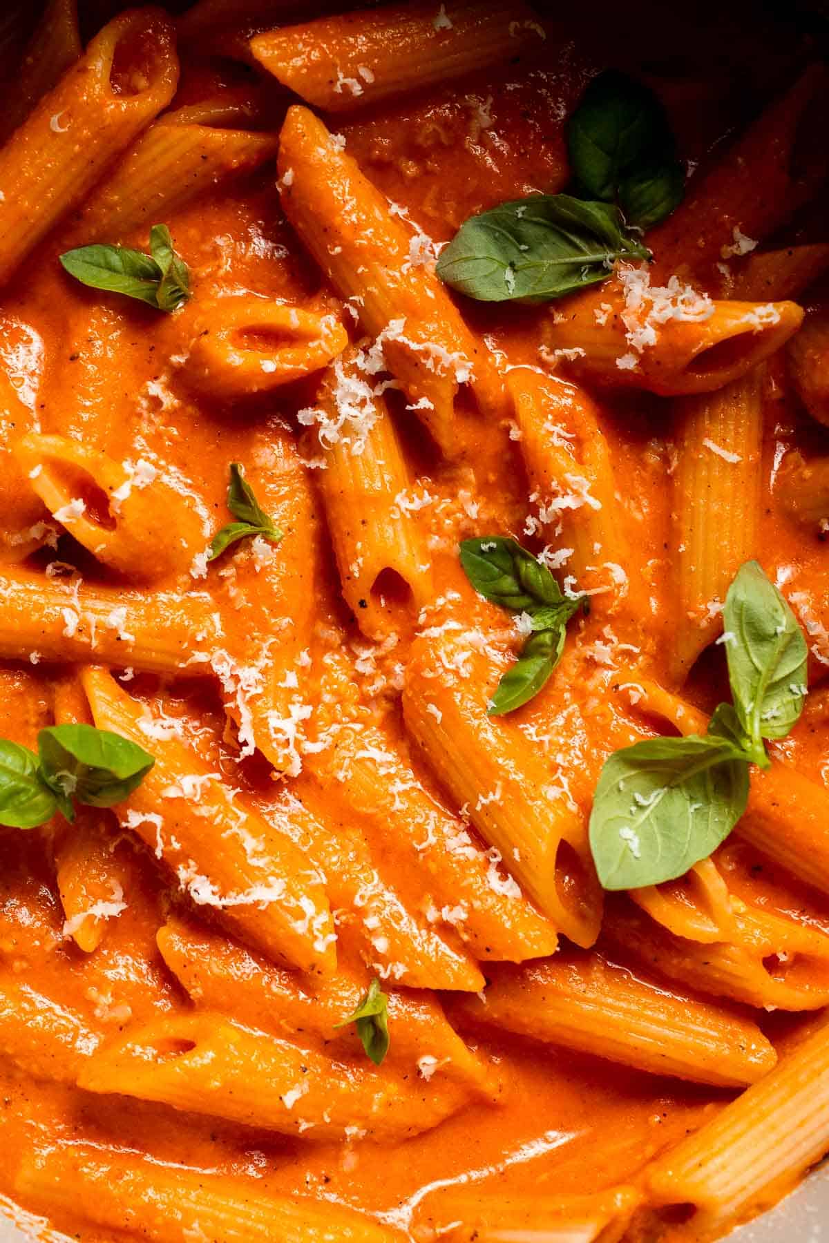 This Creamy Roasted Red Pepper Pasta is cozy, comforting, and packed with flavor. It comes together with simple ingredients in just 30 minutes. | aheadofthyme.com