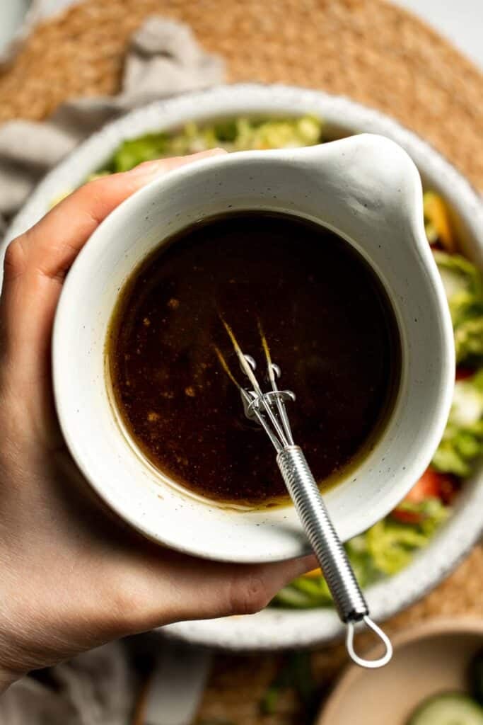 Easy Tossed Salad is crisp, colorful, and fresh, made with crunchy romaine lettuce, juicy tomatoes, crisp cucumber, and a simple balsamic vinaigrette. | aheadofthyme.com