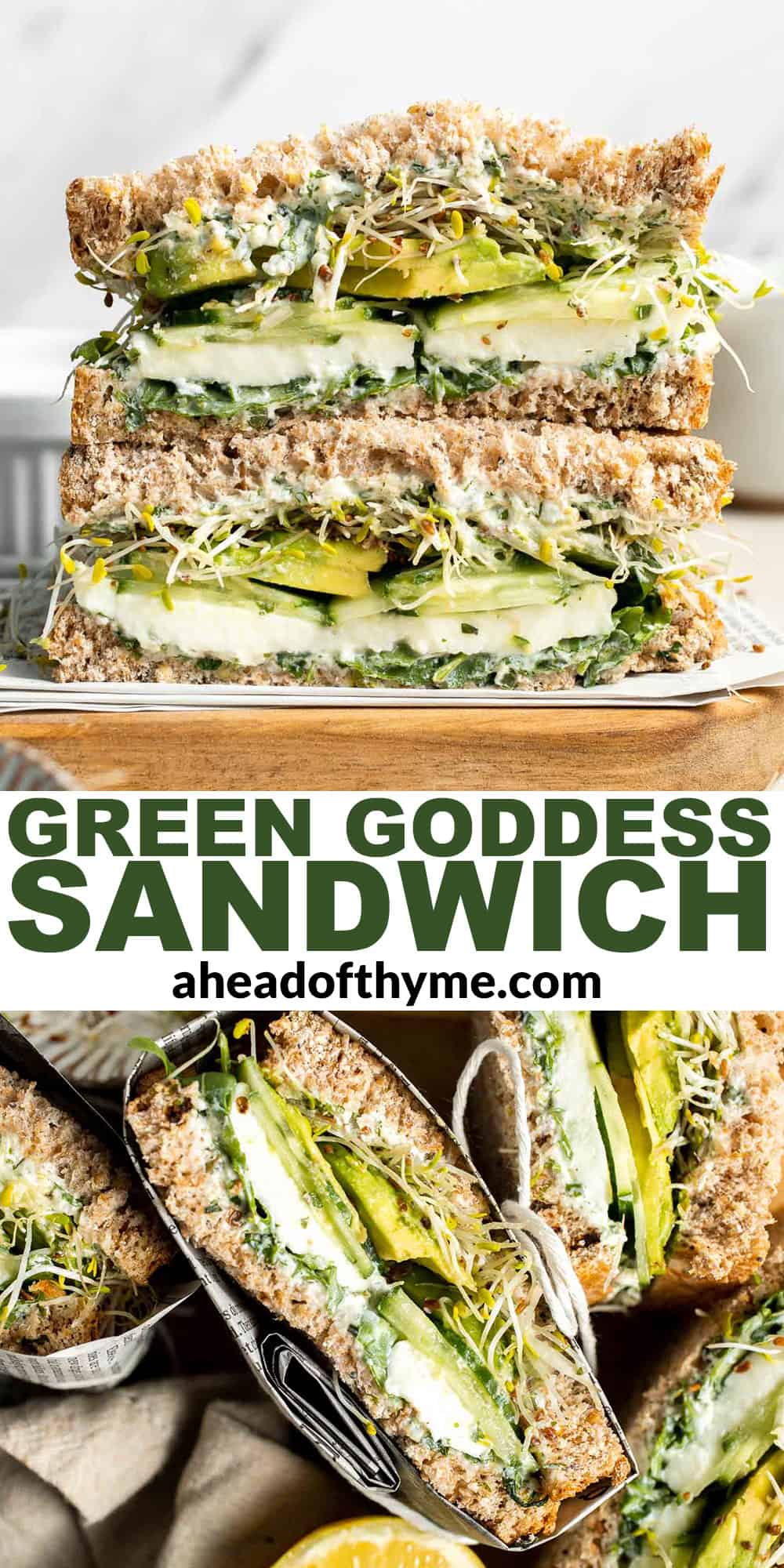 Green Goddess Sandwich is a fresh and vibrant twist on a classic veggie sandwich, packed with a creamy herb sauce, crisp veggies, avocado, and mozzarella. | aheadofthyme.com