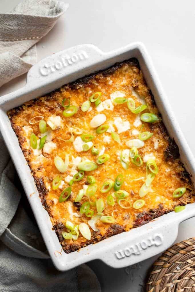 This Jalapeño Popper Dip is creamy, cheesy, and delicious — everything you love about the classic appetizer, served warm and scoopable. | aheadofthyme.com