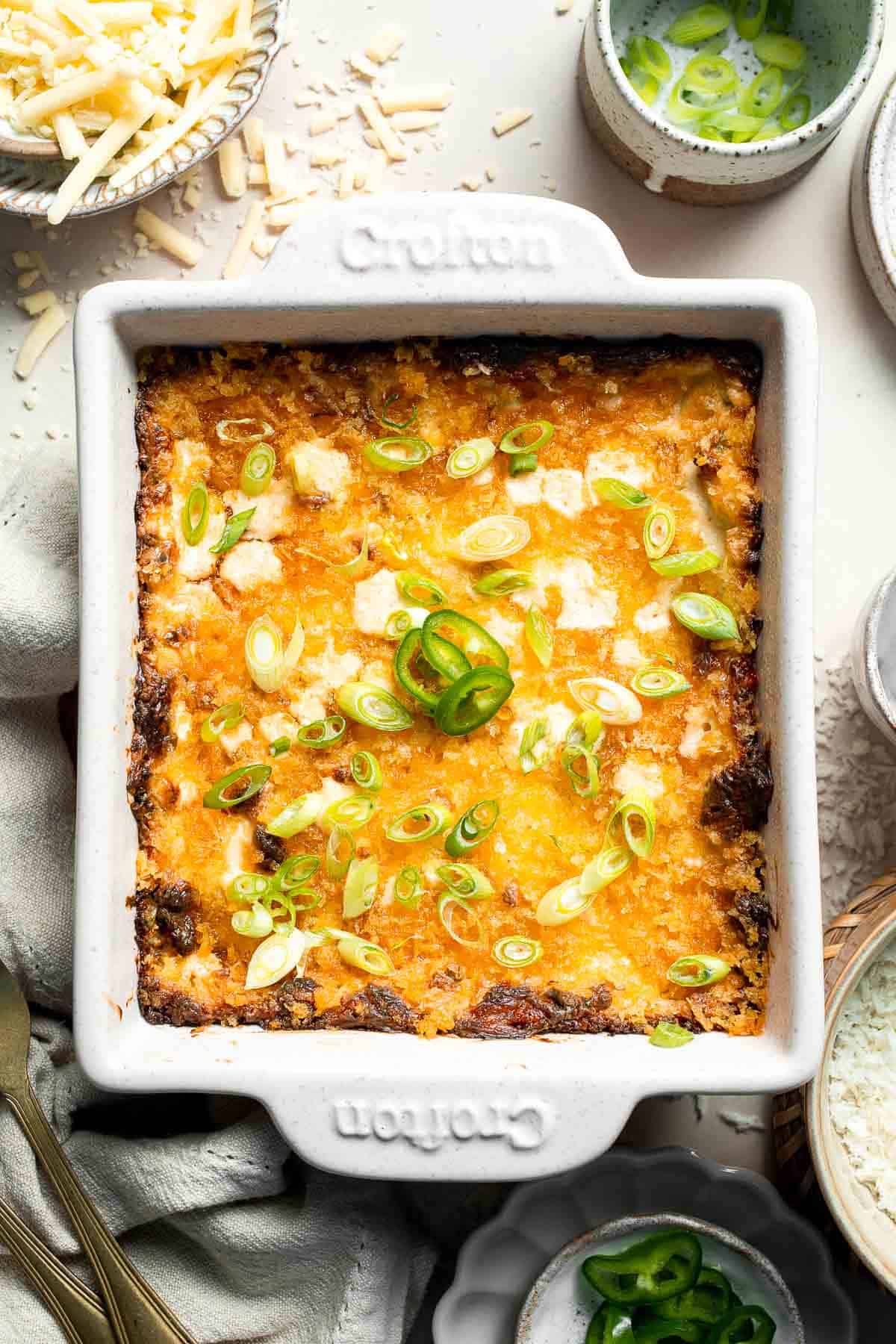 This Jalapeño Popper Dip is creamy, cheesy, and delicious — everything you love about the classic appetizer, served warm and scoopable. | aheadofthyme.com