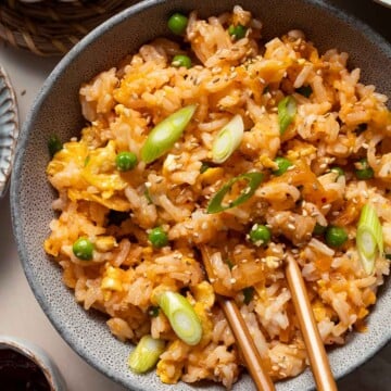Kimchi Fried Rice is a bold, flavorful dish that takes just minutes to prepare using a few simple ingredients — and a great way to use up leftover rice! | aheadofthyme.com