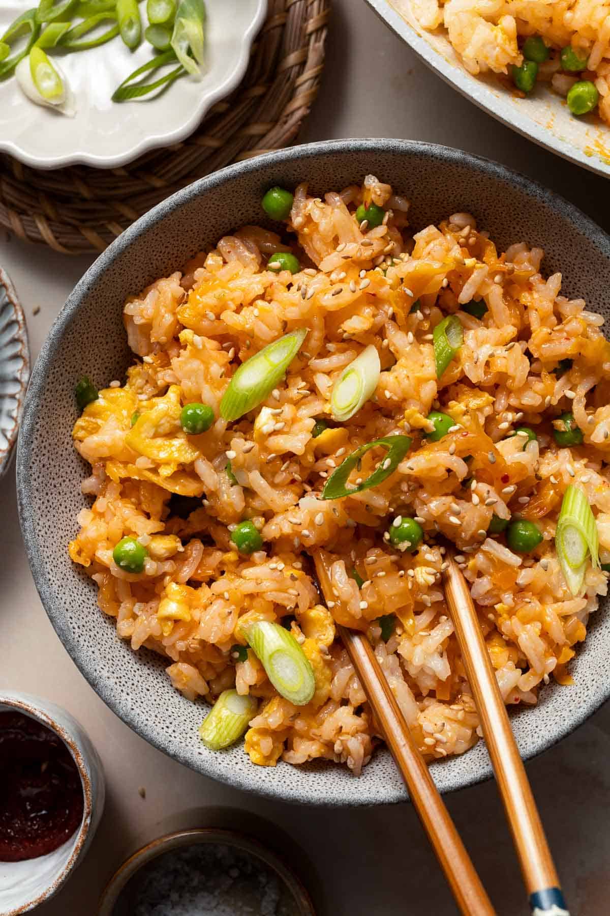 Kimchi Fried Rice is a bold, flavorful dish that takes just minutes to prepare using a few simple ingredients — and a great way to use up leftover rice! | aheadofthyme.com