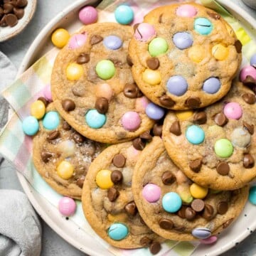 Spring M&M Cookies are soft, chewy, and bursting with pastel colors and chocolatey goodness — perfect for celebrating the season, especially Easter! | aheadofthyme.com