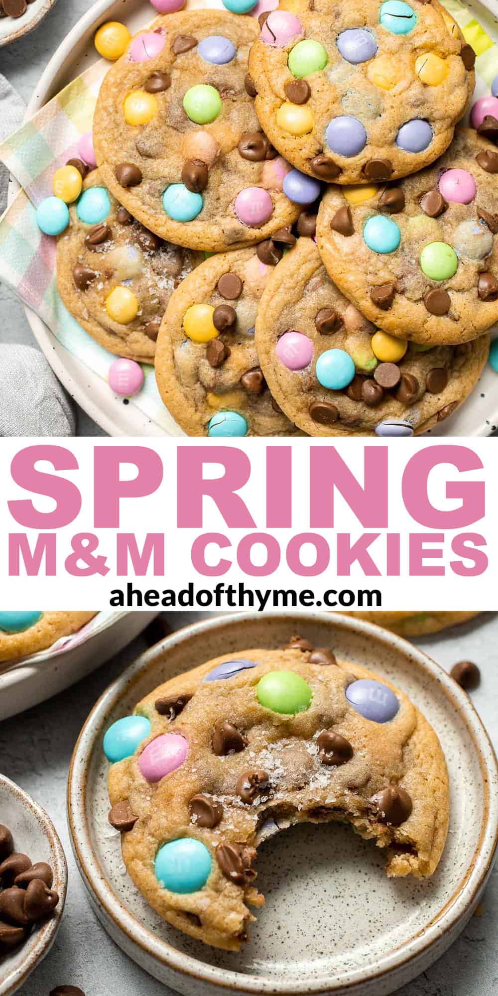 Spring M&M Cookies are soft, chewy, and bursting with pastel colors and chocolatey goodness — perfect for celebrating the season, especially Easter! | aheadofthyme.com
