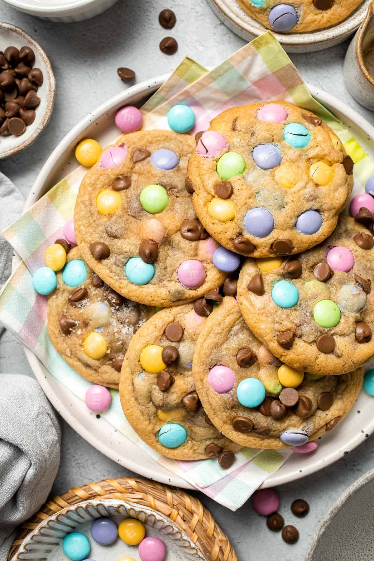 Spring M&M Cookies are soft, chewy, and bursting with pastel colors and chocolatey goodness — perfect for celebrating the season, especially Easter! | aheadofthyme.com