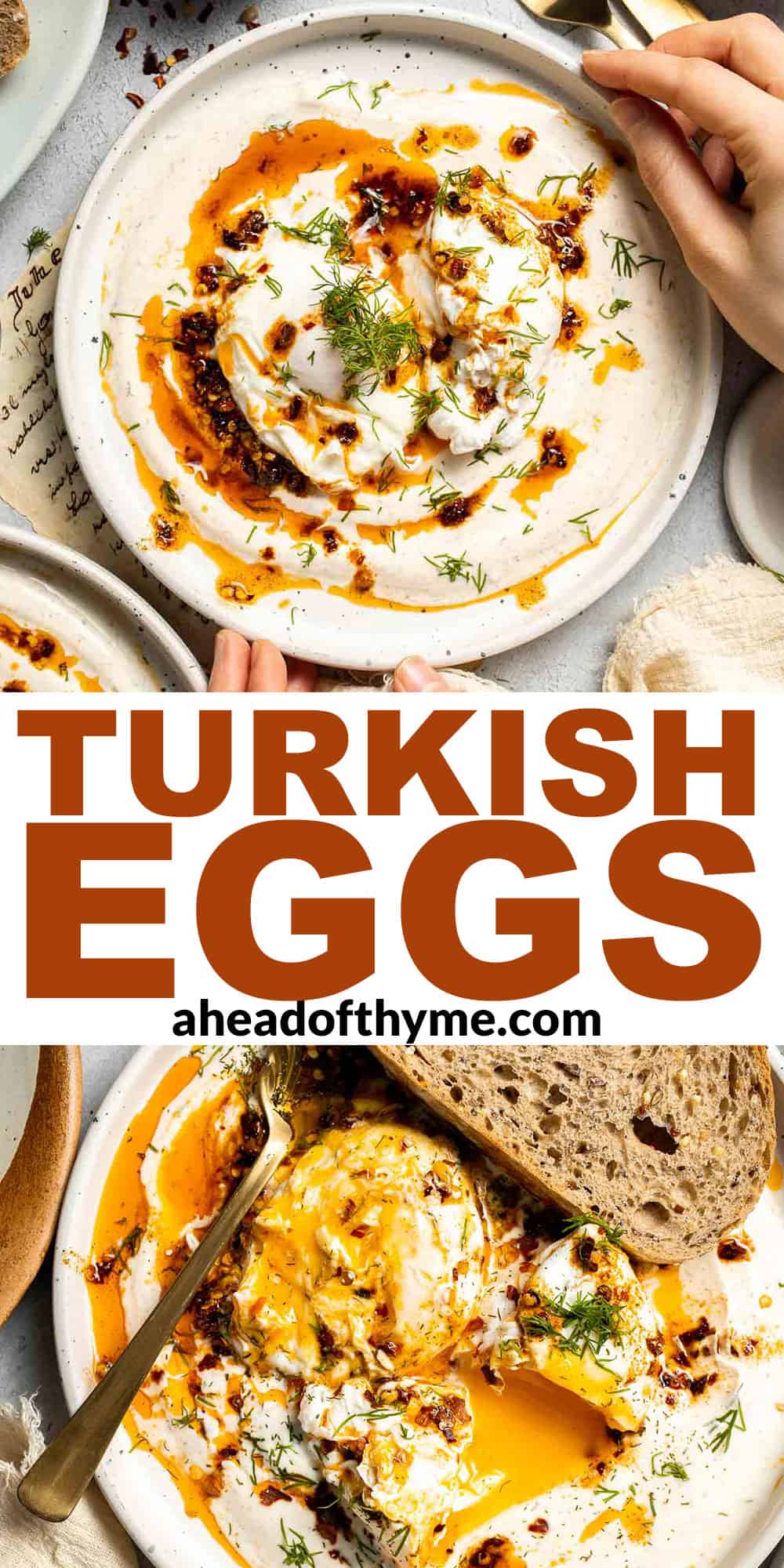 Turkish Eggs, or Çılbır, are a rich and comforting combination of poached eggs nestled over garlicky, herbed yogurt and drizzled with a spiced chili oil. | aheadofthyme.com
