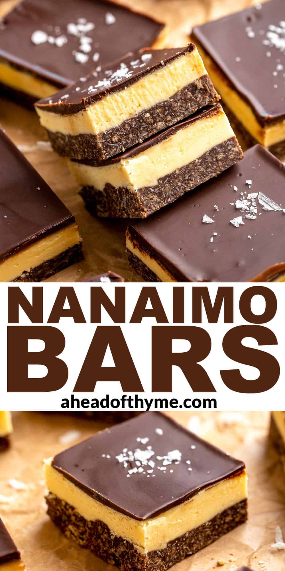 Classic Nanaimo Bars are a rich, no-bake Canadian dessert featuring three layers: chocolate-coconut graham base, custard center, and chocolate topping. | aheadofthyme.com