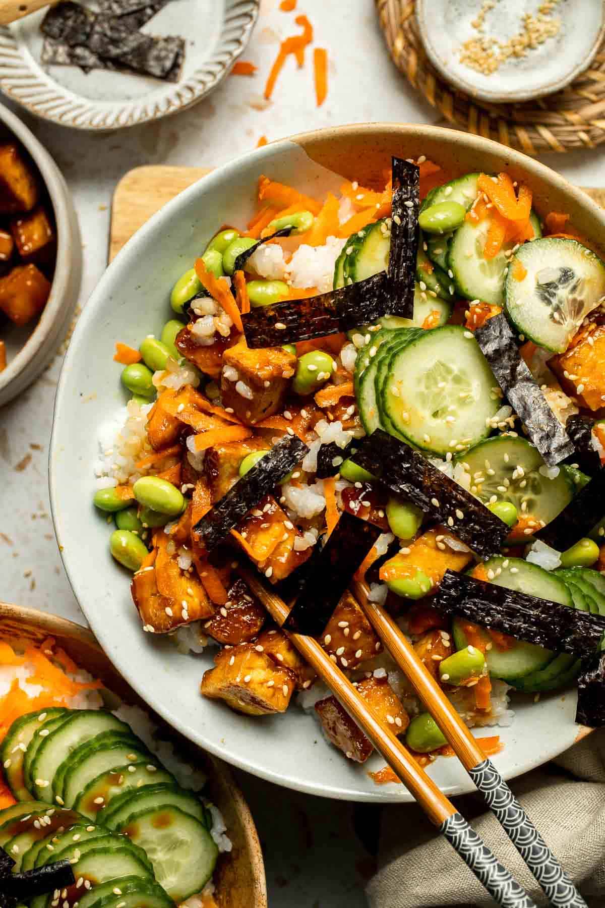 This easy Sushi Bowl recipe is fresh, flavorful, and packed with sushi-inspired ingredients — no rolling required. It's sushi in a simplified form! | aheadofthyme.com